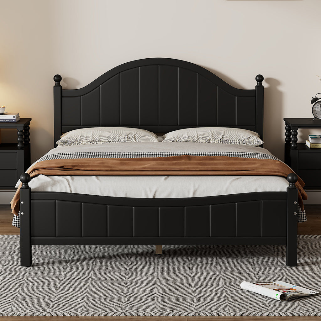 Traditional Concise Style Black Solid Wood Platform Bed Frame, No Need Box Spring, Full