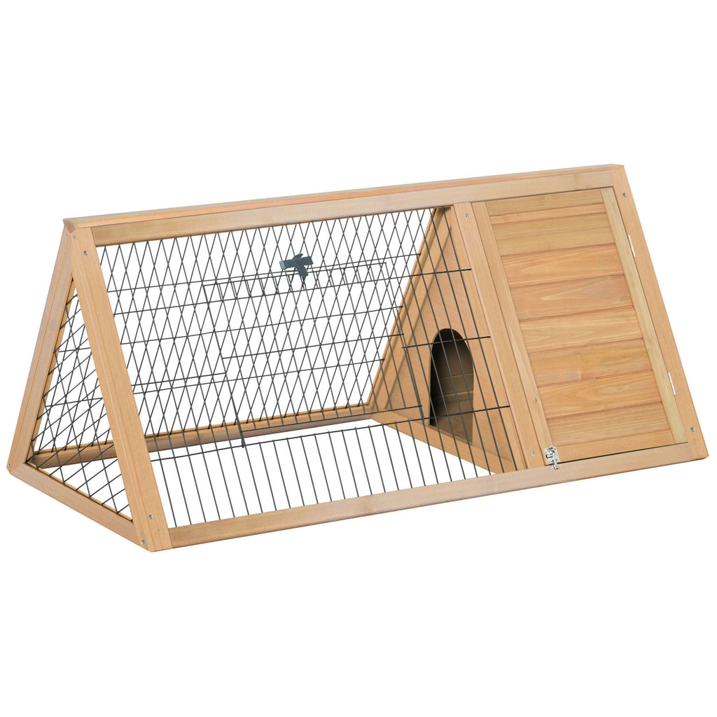 Leoglint 46" x 24" Wooden A-Frame Outdoor Rabbit Cage Small Animal Hutch with Outside Run & Ventilating Wire, Yellow