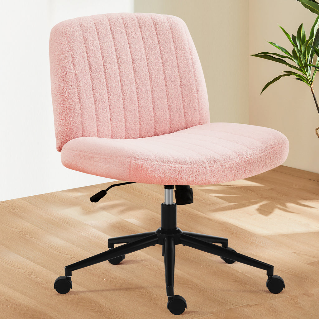 Leoglint Office chair, backrest, armless office chair, adjustable swivel for comfortable home office, pink, Teddy wool fabric