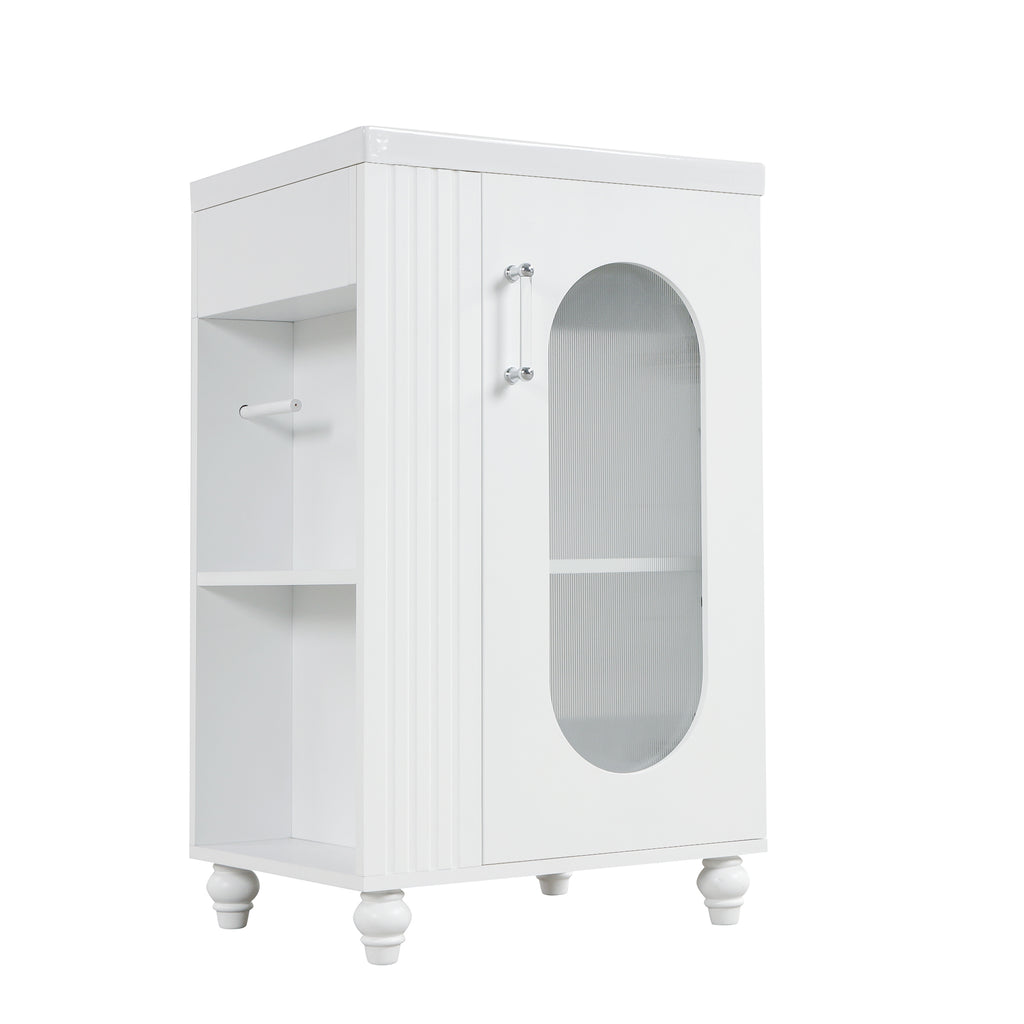 Leoglint 20" Bathroom Vanity with Sink, Bathroom Vanity Cabinet with Two-tier Shelf, Adjustable Shelf, Solid Wood and MDF, White