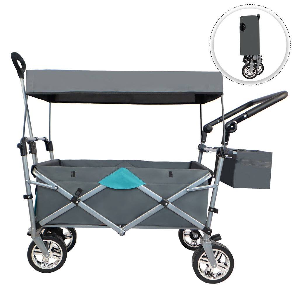 Leoglint Garden cart Push & Pull Utility Folding Wagon with Removable Canopy