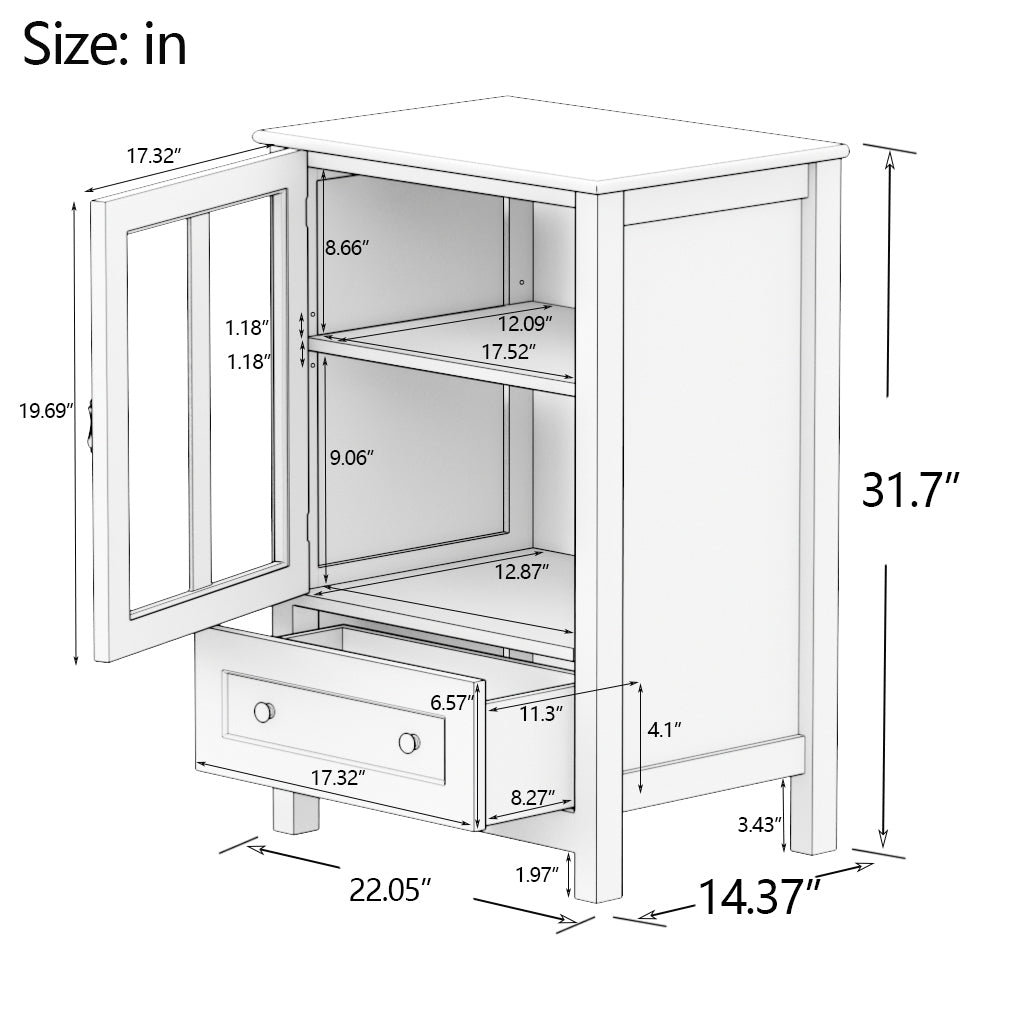 Leoglint Sideboard Buffet storage cabinet with single glass doors and unique bell handle