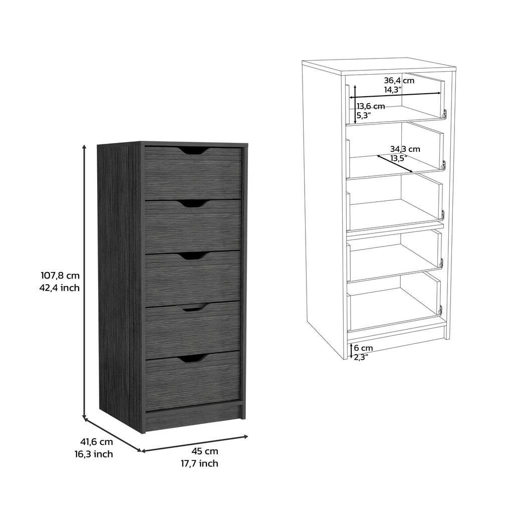 Leoglint Drawer Chest Dresser 42H" 5 Drawers Narrow Dresser, Slim Storage Chest of Drawers, Bedroom, Smokey Oak