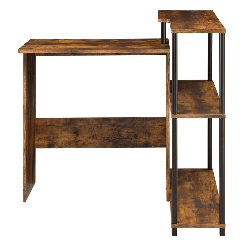 Leoglint Weathered Oak and Black Office Desk with Bookshelf