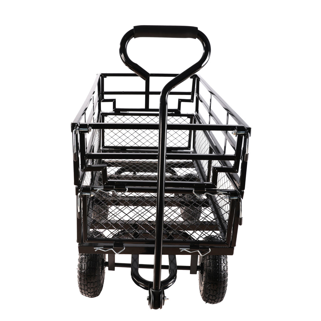 Leoglint (Black double fence utility  cart) Wagon Cart Garden cart trucks make it easier to transport firewood