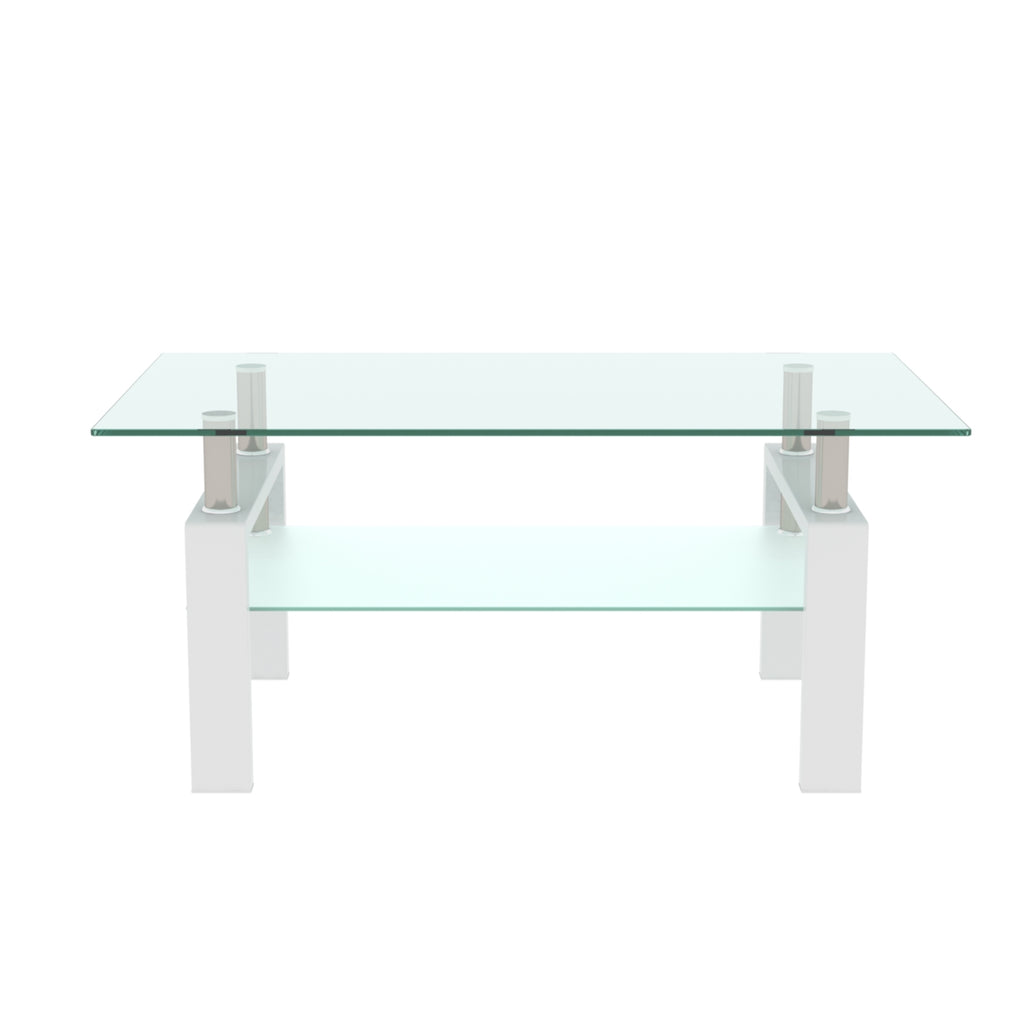 Leoglint White Coffee Table, Clear Coffee Table, Modern Side Center Tables for Living Room, Living Room Furniture