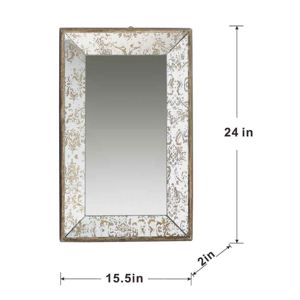 Leoglint 24" x 15" Antique Silver Rectangle Mirror with Floral Accents, Mirrored Display Tray, Hanging Wall Mirror