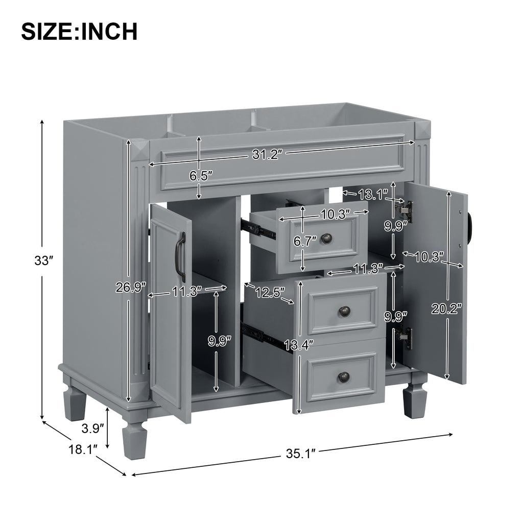 Leoglint 36'' Bathroom Vanity without Top Sink, Cabinet only, Modern Bathroom Storage Cabinet with 2 Soft Closing Doors and 2 Drawers(NOT INCLUDE BASIN SINK)