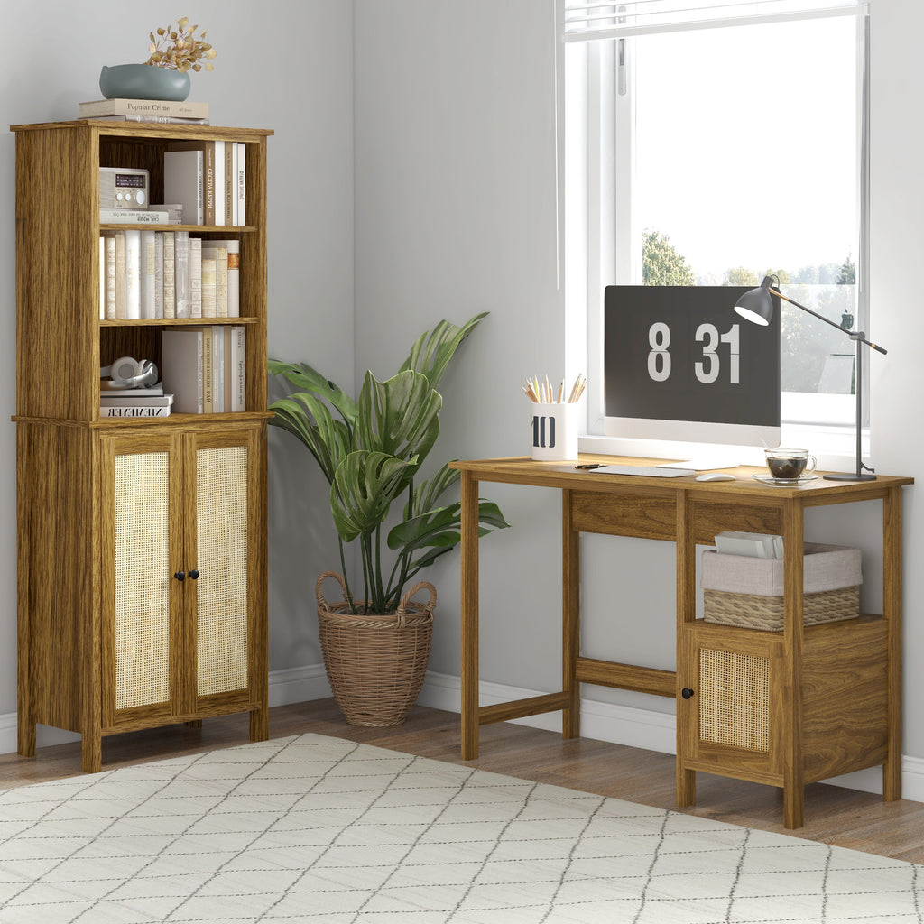 Leoglint Bookcase with Cabinet and Open Shelves, Tall Bookshelf, Walnut