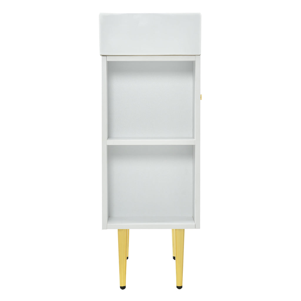 Leoglint 21.6" white Bathroom vanity, Combo Cabinet, Bathroom Storage Cabinet, Single Ceramic Sink, Left side storage