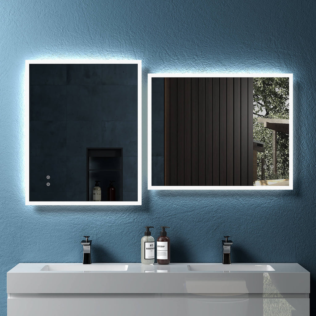 Leoglint 30" W x 24" H Modern Wall Mounted LED Backlit Anti-Fog Rectangular Bathroom Mirror with US standard plug, Temperature Adjustable and Memory Function Touch Switch