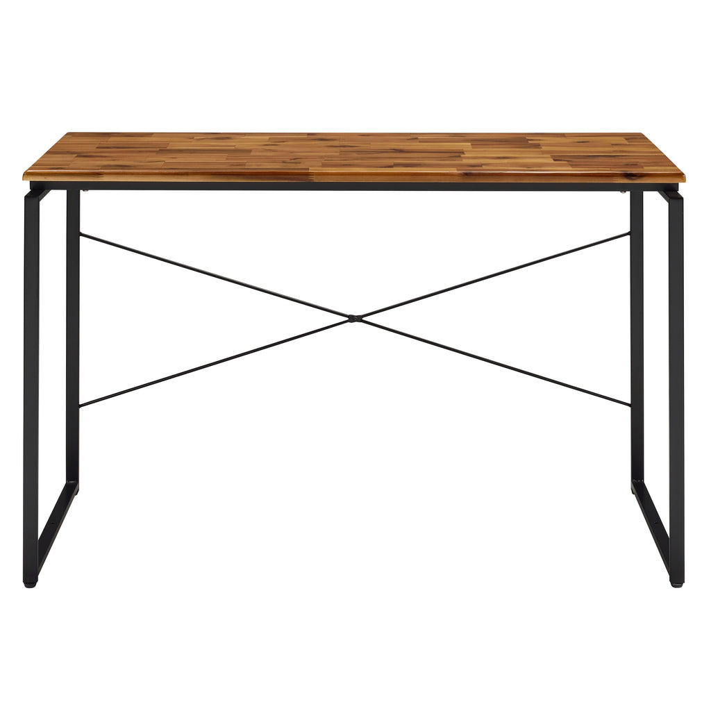 Leoglint Oak and Black Writing Office Desk with Metal Sled Base