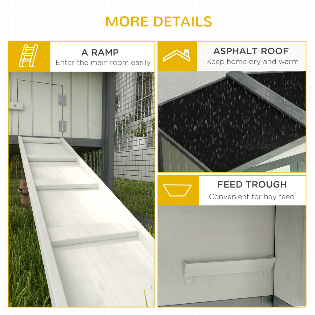 Leoglint Large Rabbit Hutch Outdoor, 2-Tier 61" L Rabbit Cage with Run Feeding Trough Wooden Guinea Pig Hutch with Removable Tray, Ramp, Asphalt Roof, for 1-2 Rabbits, White