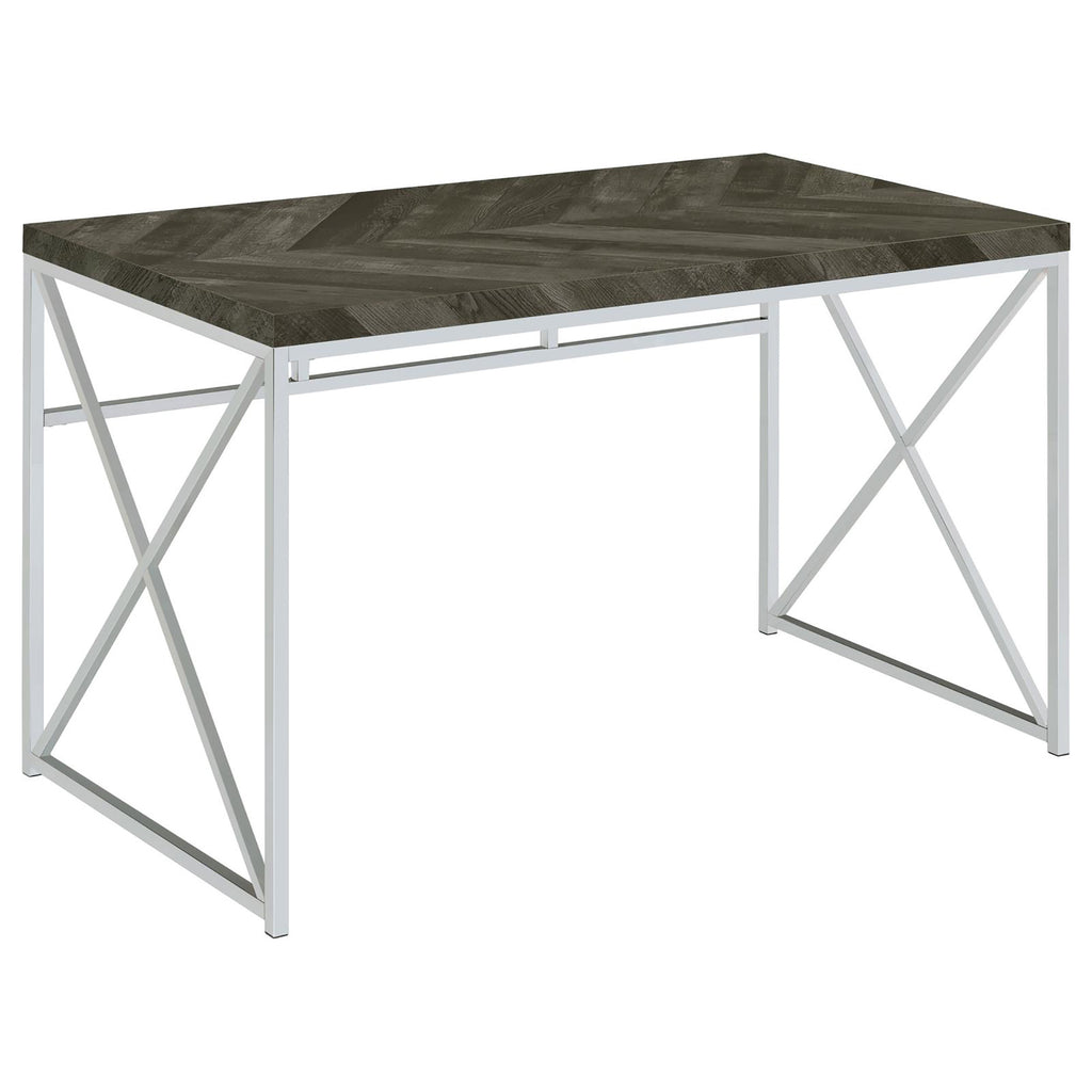 Leoglint Rustic Grey Herringbone and Chrome Writing Office Desk