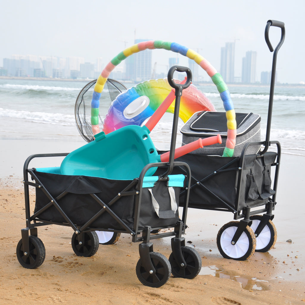 Leoglint Garden cart Mini Folding Wagon Garden Shopping Beach Cart (black+blue)