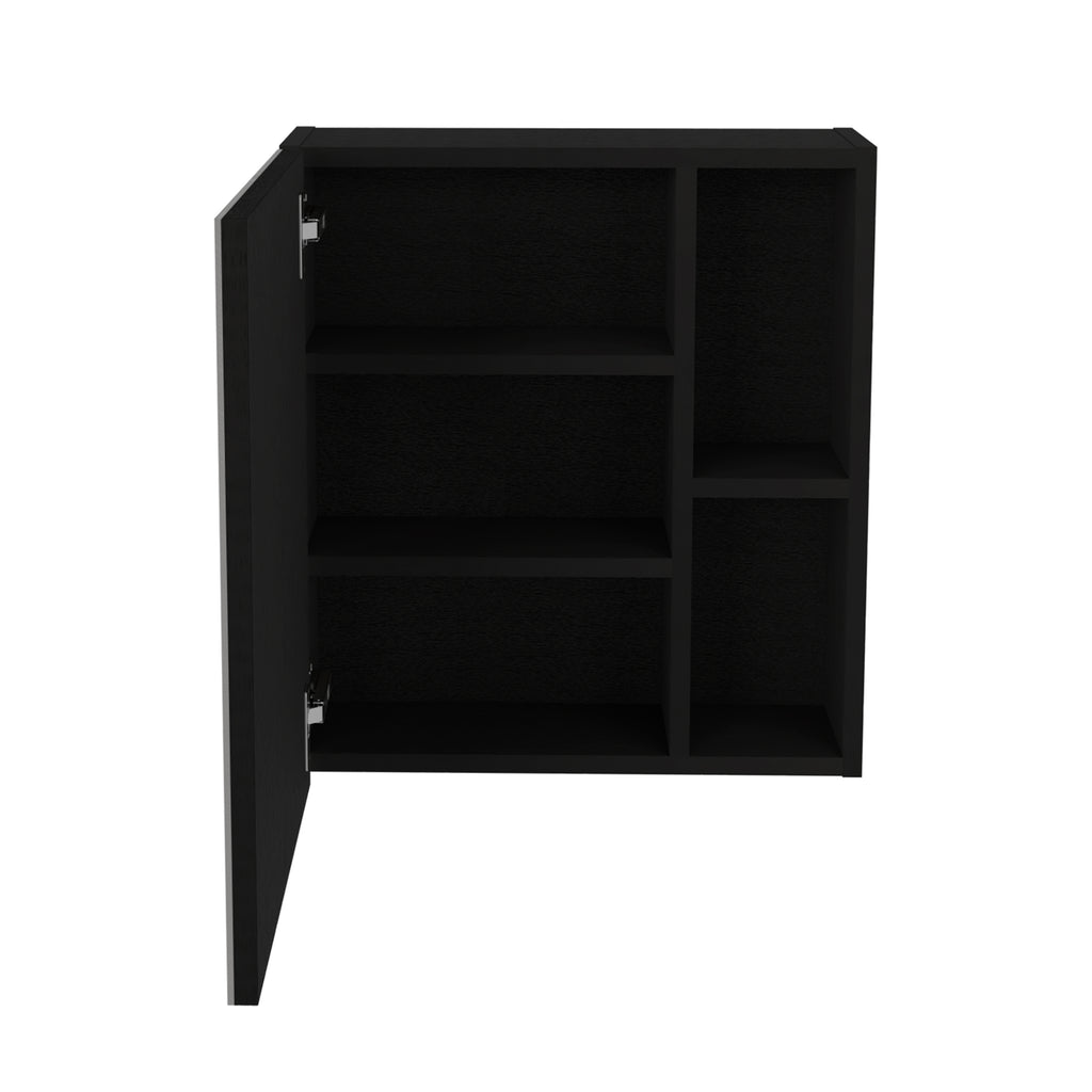 Leoglint Medicine 19H" Single Door Cabinet With Mirror, Five Interior Shelves, Black