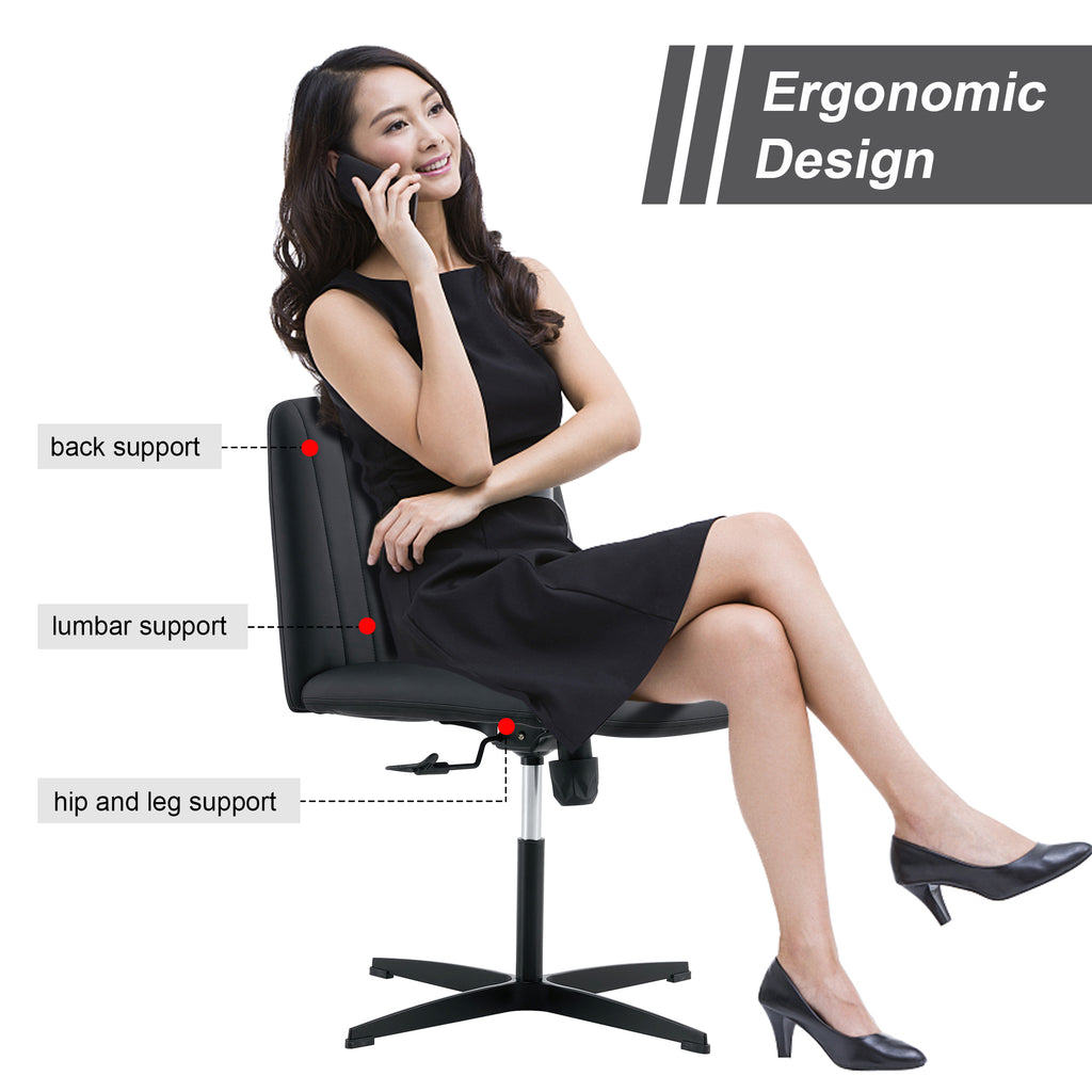 Leoglint Black High Grade Pu Material. Home Computer Chair Office Chair Adjustable 360 ° Swivel Cushion Chair With Black Foot Swivel Chair Makeup Chair Study Desk Chair. No WheelsW115167391