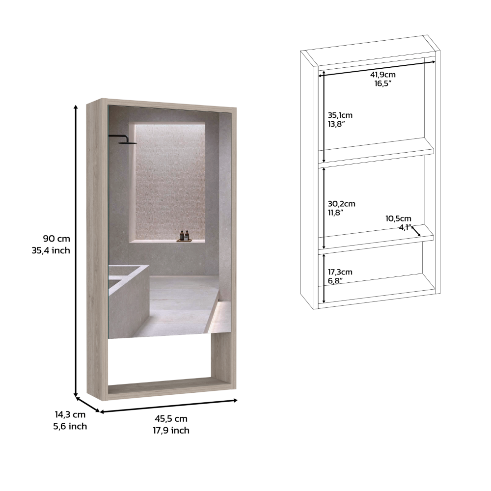 Leoglint Medicine 35H" Single Door Cabinet, Two Interior Shelves, One External Shelf, Light Gray