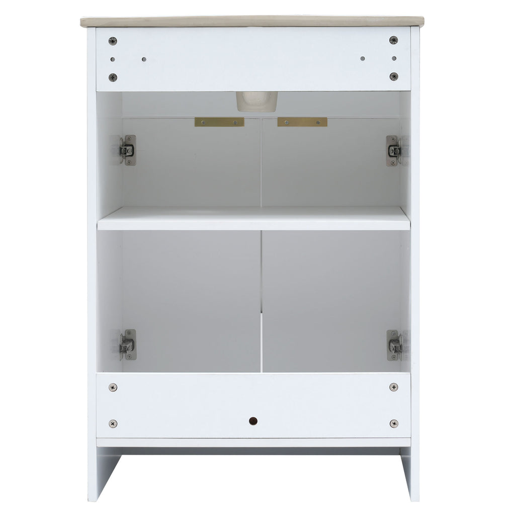 Leoglint [Video]24inch modern bathroom vanity for small bathroom,white storge cabinet with ceramic sink