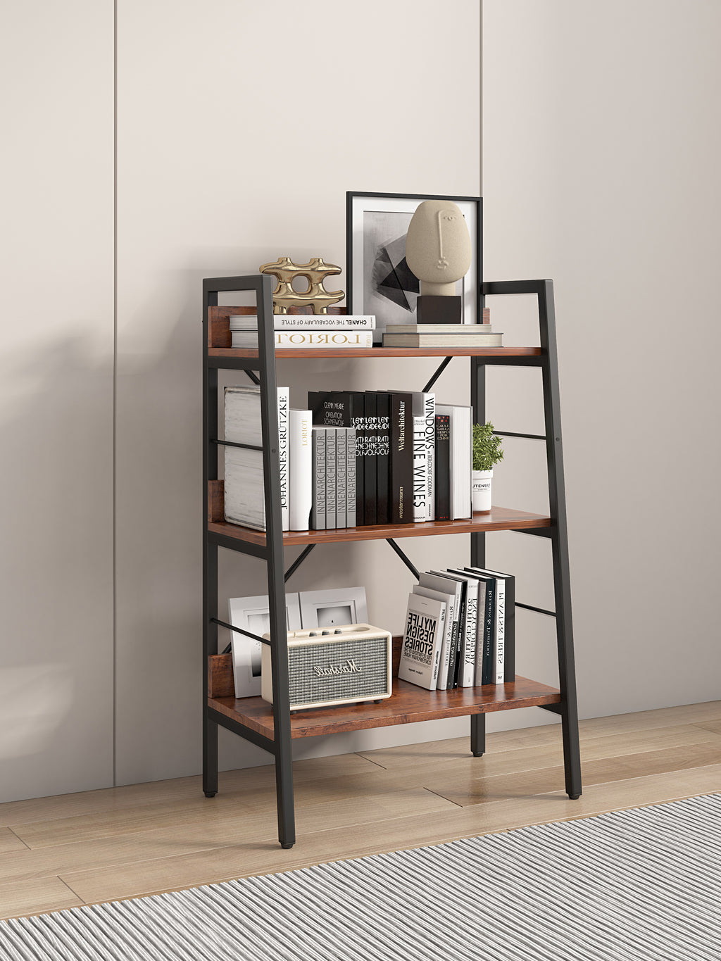 Leoglint DN 3 LAYER DISPLAY  Bookshelf H Ladder Shelf Storage Shelves Rack Shelf Unit METAL FRAME, Tigger,  1 pc per carton