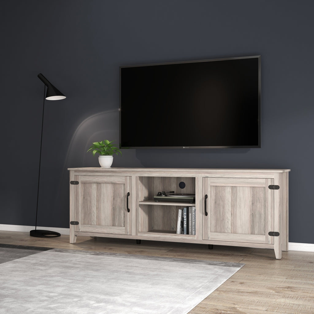 Leoglint TV Stand Storage Media Console Entertainment Center With Two Doors, Grey Walnut