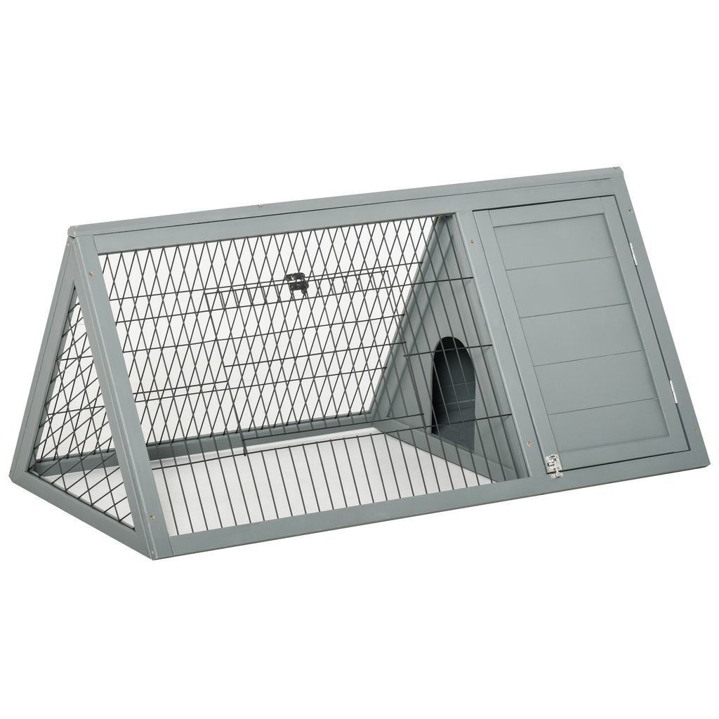 Leoglint 46" x 24" Wooden A-Frame Outdoor Rabbit Cage Small Animal Hutch with Outside Run & Ventilating Wire, Grey