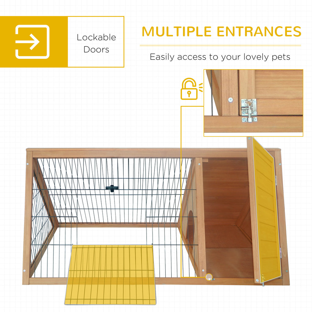 Leoglint 46" x 24" Wooden A-Frame Outdoor Rabbit Cage Small Animal Hutch with Outside Run & Ventilating Wire, Yellow