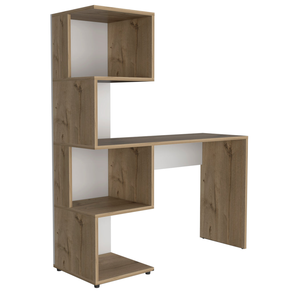 Leoglint Vik Office Desk with Storage Cabinets, Four Shelves