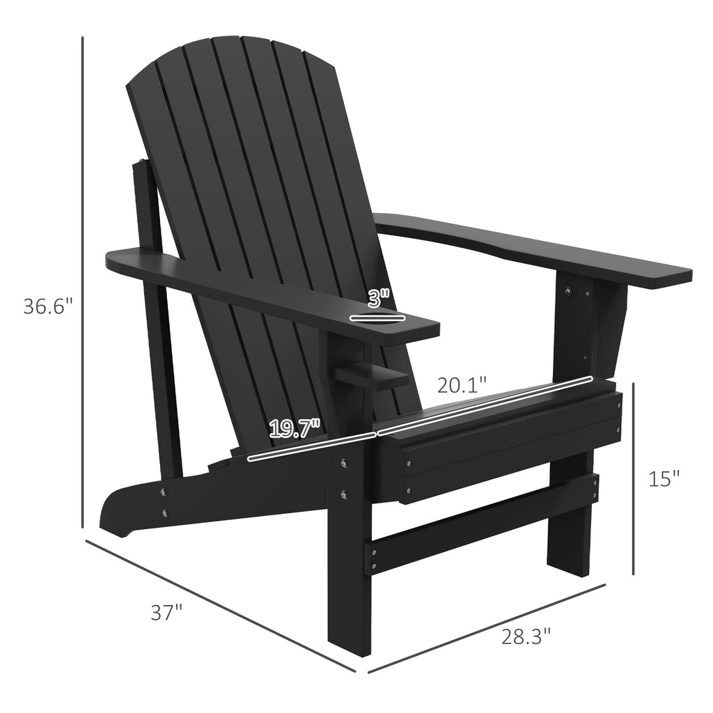 Leoglint Wooden Adirondack Outdoor Chair, Outdoor Patio Lawn Chair with Cup Holder, Weather Resistant Lawn Furniture, Classic Lounge for Deck, Garden, Backyard, Fire Pit, Black