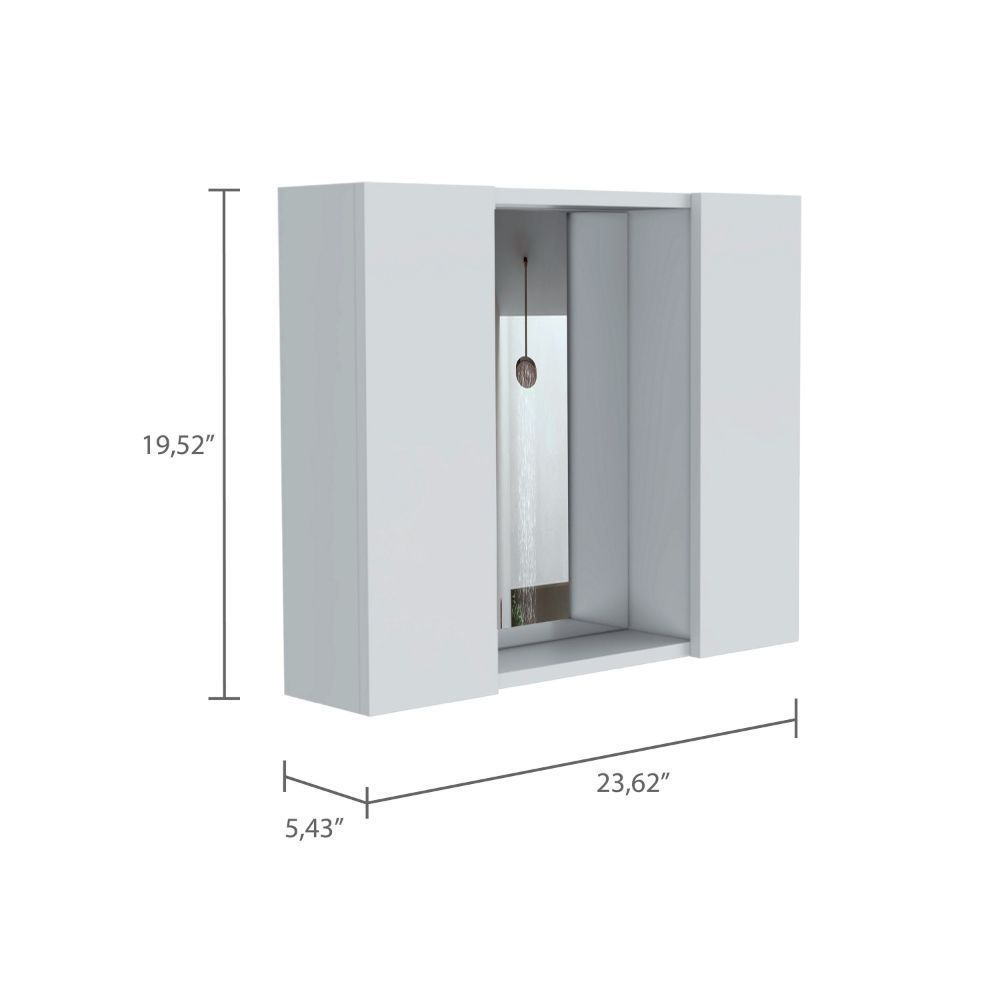 Leoglint Medicine Cabinet Hops, Double Door, Mirror, One External Shelf, White Finish