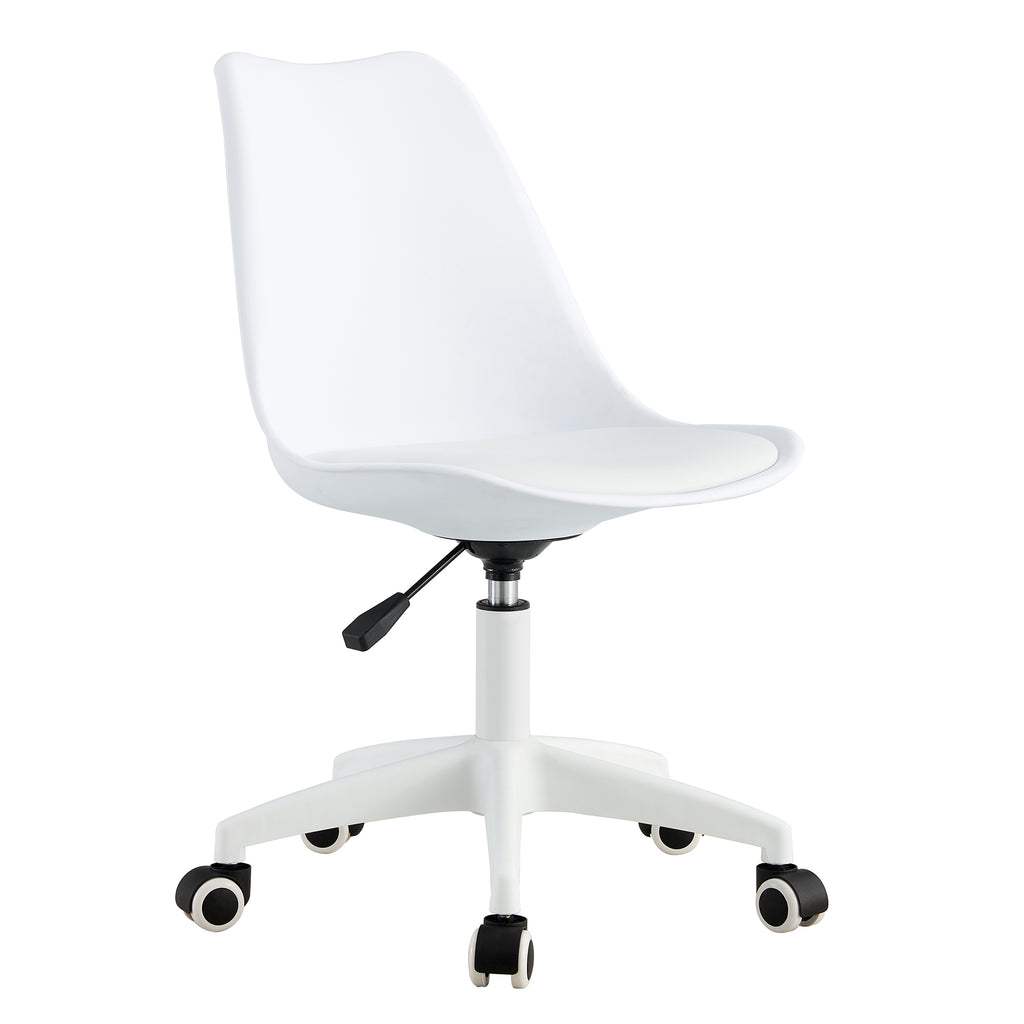 Leoglint Modern Home Office Chairs, Adjustable 360 °Swivel  Chair Engineering  Plastic Armless Swivel Computer  Chair With Wheels for Living Room, Bed Room Office Hotel Dining Room and White.