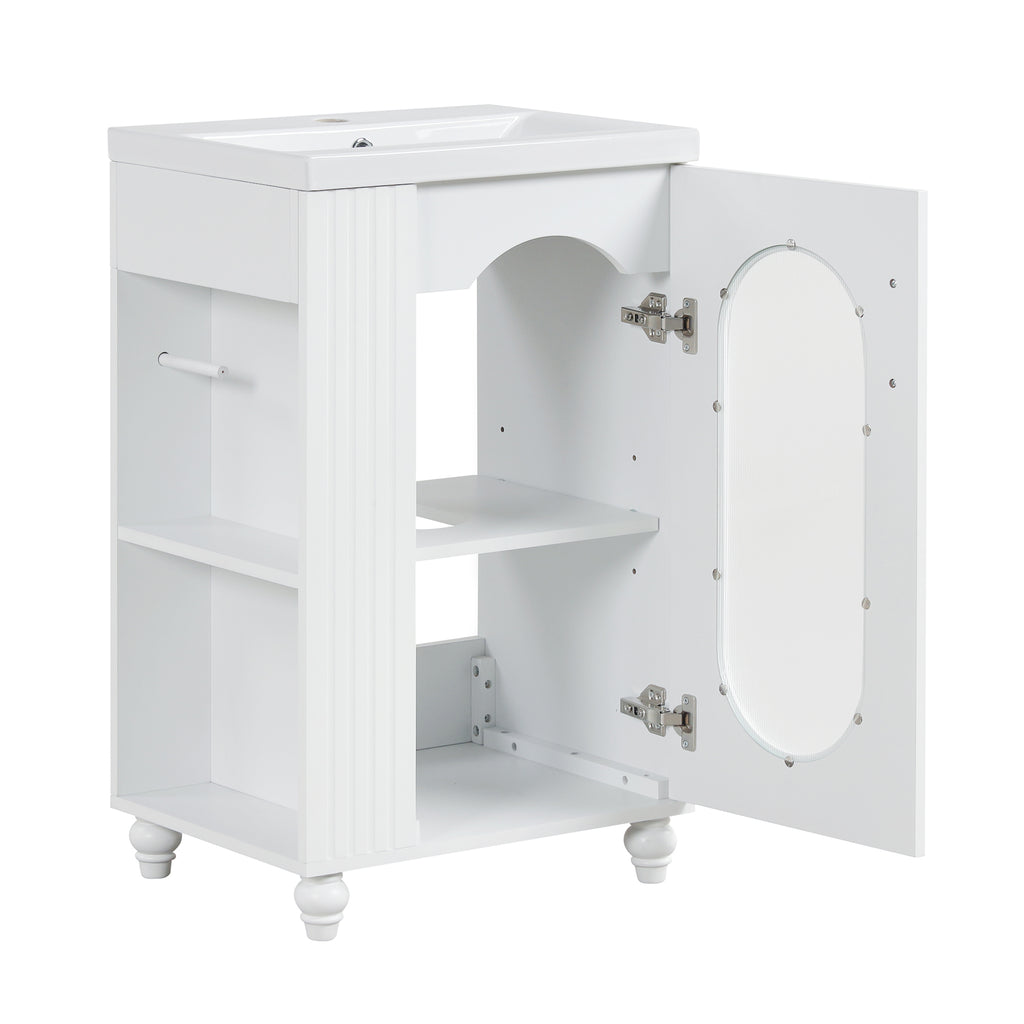 Leoglint 20" Bathroom Vanity with Sink, Bathroom Vanity Cabinet with Two-tier Shelf, Adjustable Shelf, Solid Wood and MDF, White