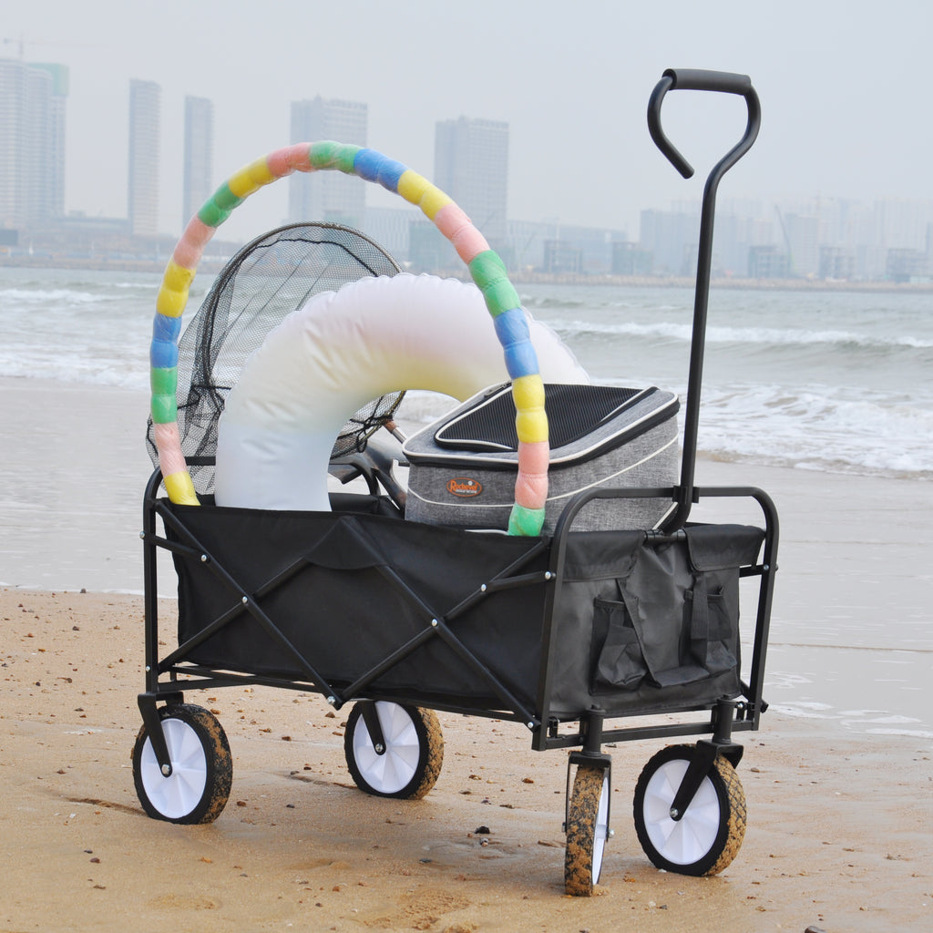 Leoglint Garden cart Folding Wagon Garden Shopping Beach Cart (Black)