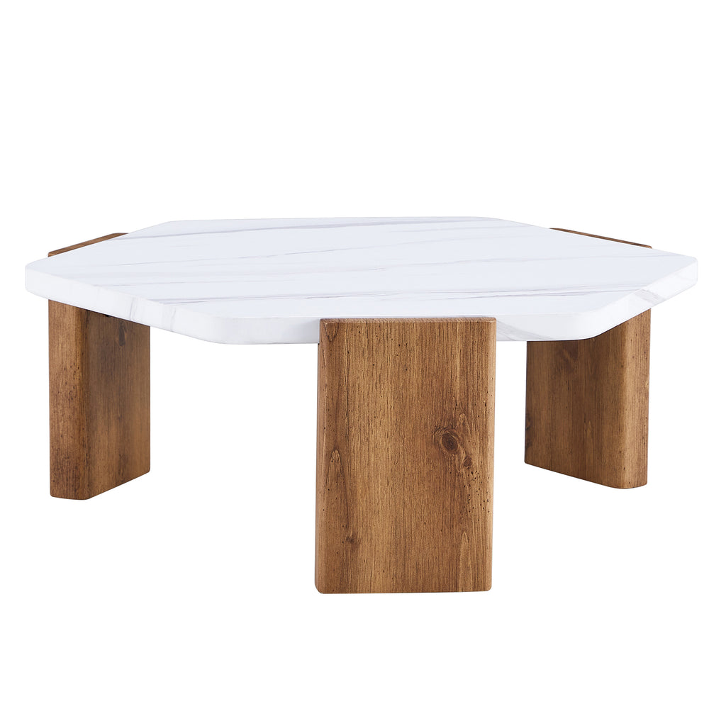 Leoglint Modern practical MDF coffee table with white tabletop and wooden toned legs. Suitable for living rooms and guest rooms.