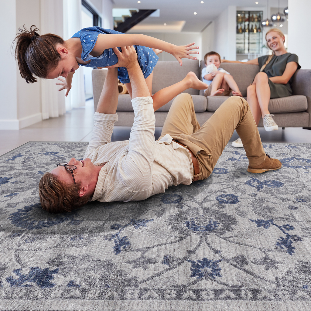 Leoglint 5X7 Blue/Silver/Oriental Non-Shedding Living Room Bedroom Dining Home Office Stylish and Stain Resistant Area Rug