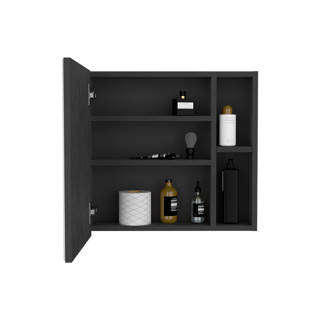 Leoglint Medicine Cabinet Viking, Three Internal Shelves, Single Door, Two External Shelves, Black Wengue Finish