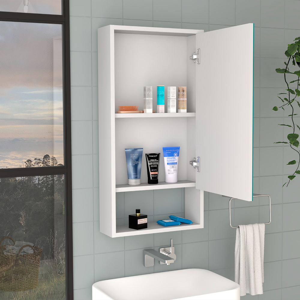 Leoglint Medicine 35H" Single Door Cabinet, Two Interior Shelves, One External Shelf, White