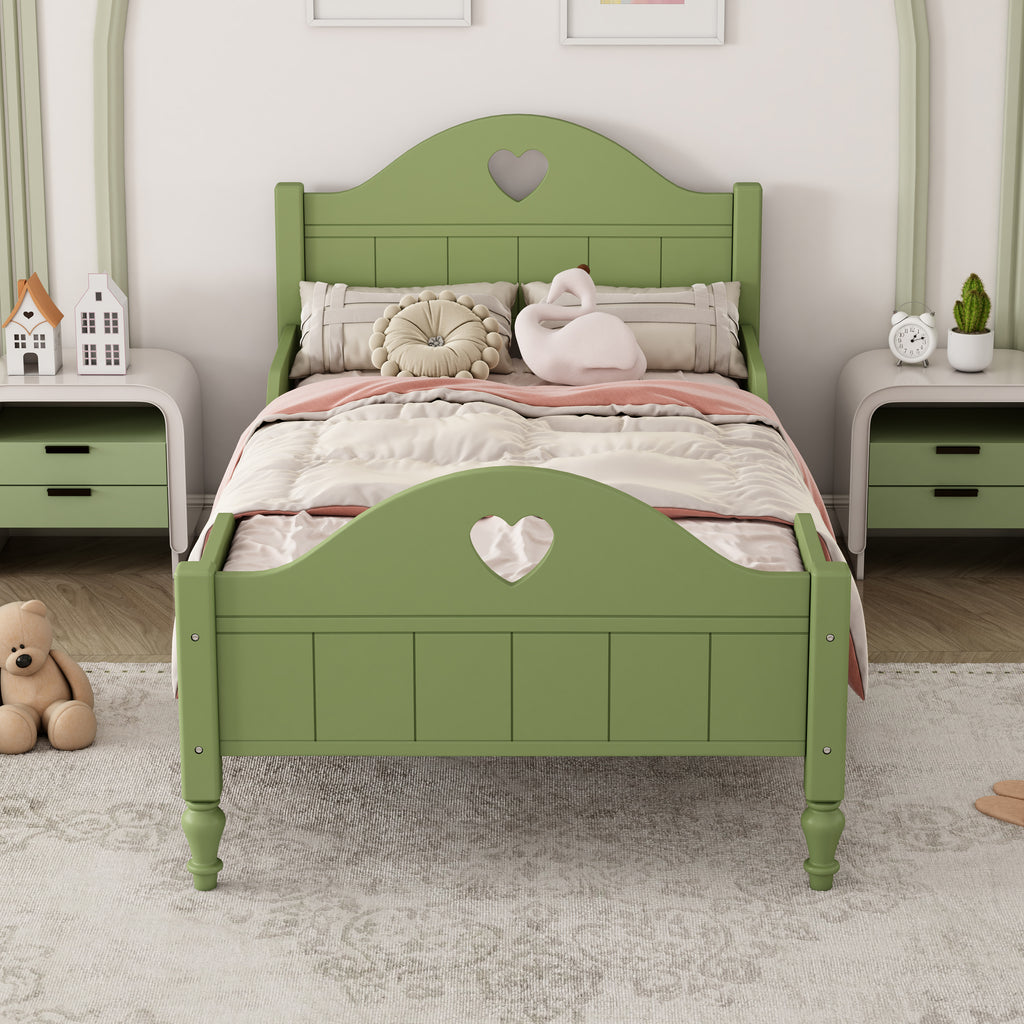 Leoglint Bed Frame Girl's Love Princess Bed Macaron Twin Size Toddler Bed with Side Safety Rails and Headboard and Footboard, Oliver Green