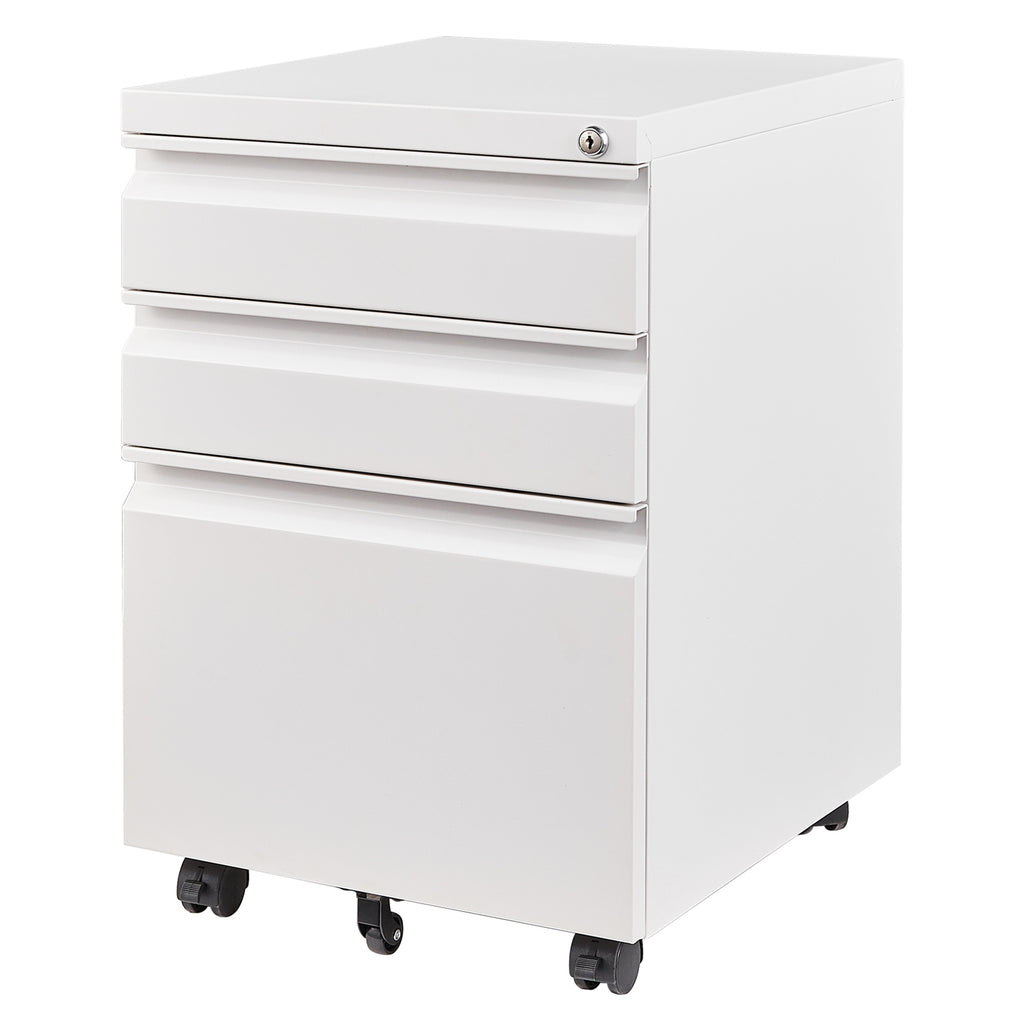 Leoglint 3 Drawer File Cabinet with Lock, Steel Mobile Filing Cabinet on Anti-tilt Wheels, Rolling Locking Office Cabinets Under Desk for Legal/Letter Size