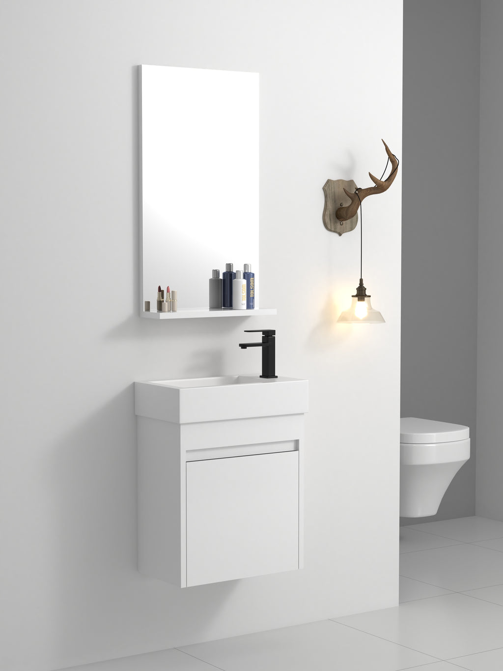 Leoglint 18'' Floating Wall-Mounted Bathroom Vanity with White Resin Sink & Soft-Close Cabinet Door