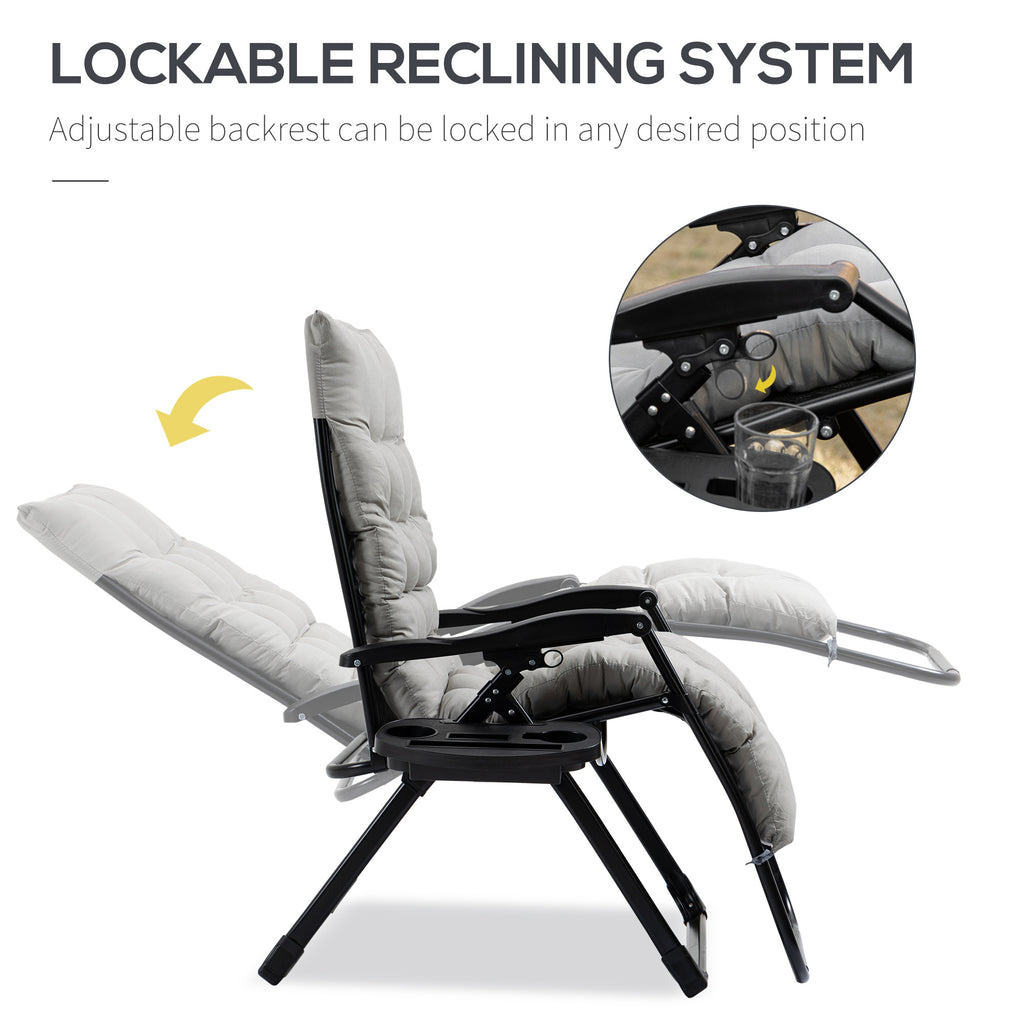 Leoglint Zero Gravity Outdoor Chair, Folding Reclining Lounge Chair with Padded Cushion, Side Tray for Indoor and Outdoor, Supports up to 264lbs, Gray