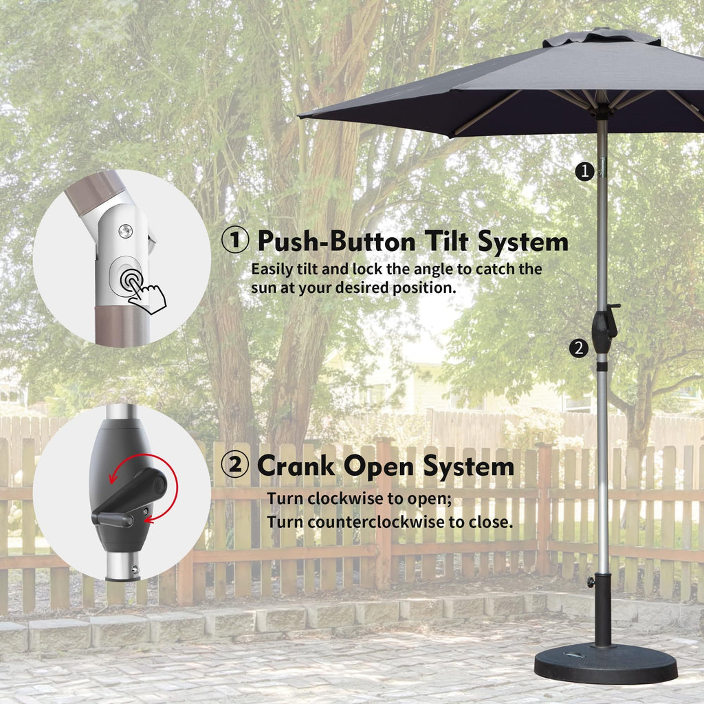 Leoglint 7.5FT Patio Umbrella, Outdoor Umbrella with Push Button Tilt and Crank, UV Protection Waterproof Market Sun Umbrella with 8 Sturdy Ribs for Garden, Deck, Backyard, Pool (Gray)