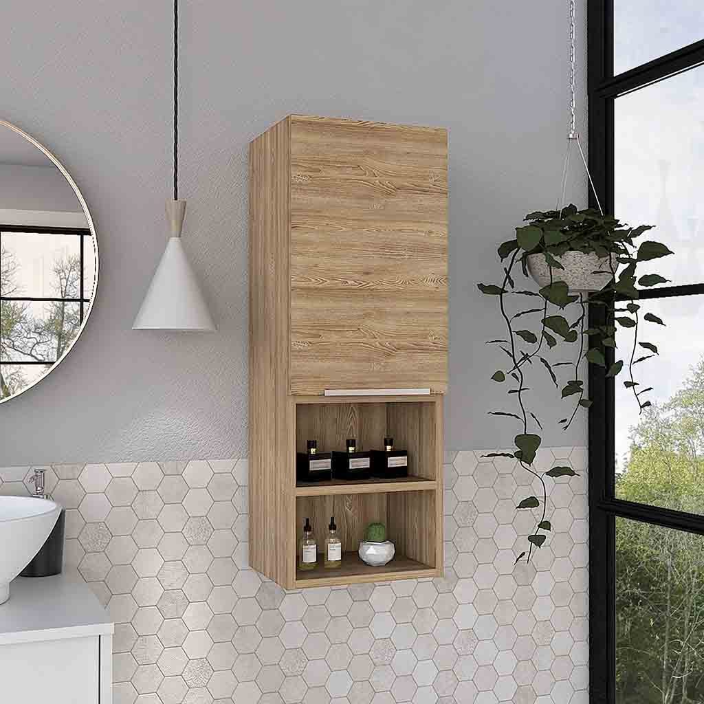 Leoglint Medicine 32H" Single Door Cabinet, Two Interior Shelves, Two External Shelves, Light Oak