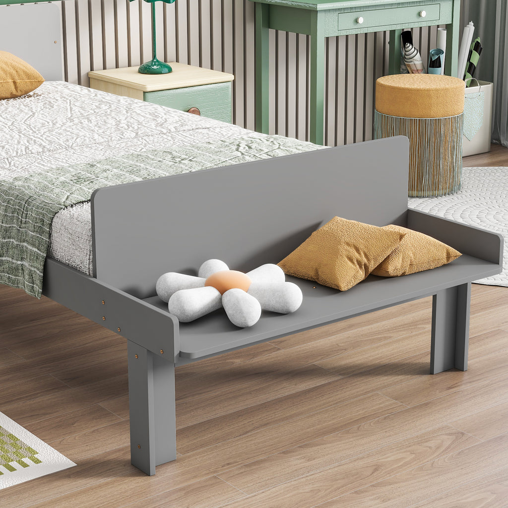 Twin Bed Frame with Footboard Bench,Grey