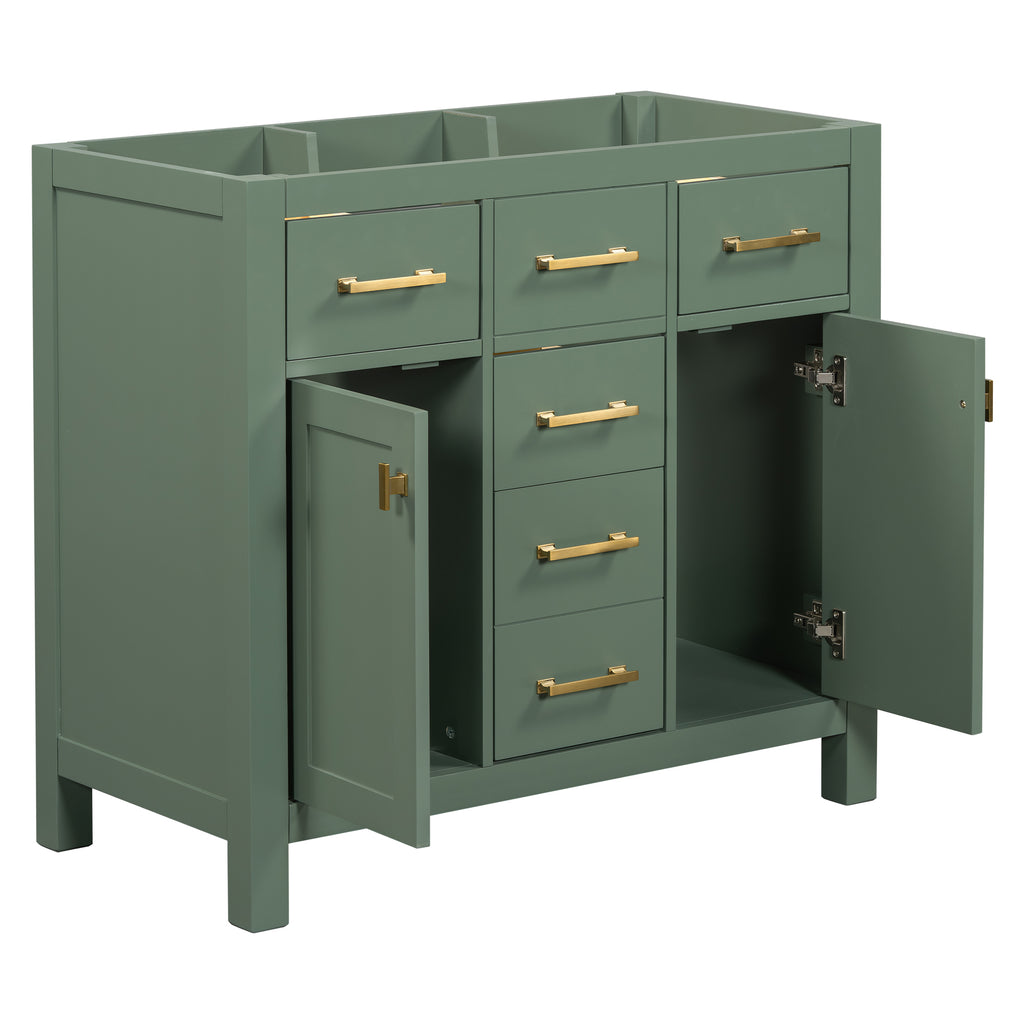 Leoglint 36'' Bathroom Vanity without sink, Modern Freestanding Single Bathroom Cabinet with 4 Drawers & 2 Cabinets,Storage Cabinet for Bathroom, Solid Wood Frame Vanity Only, Green (NOT INCLUDE SINK)