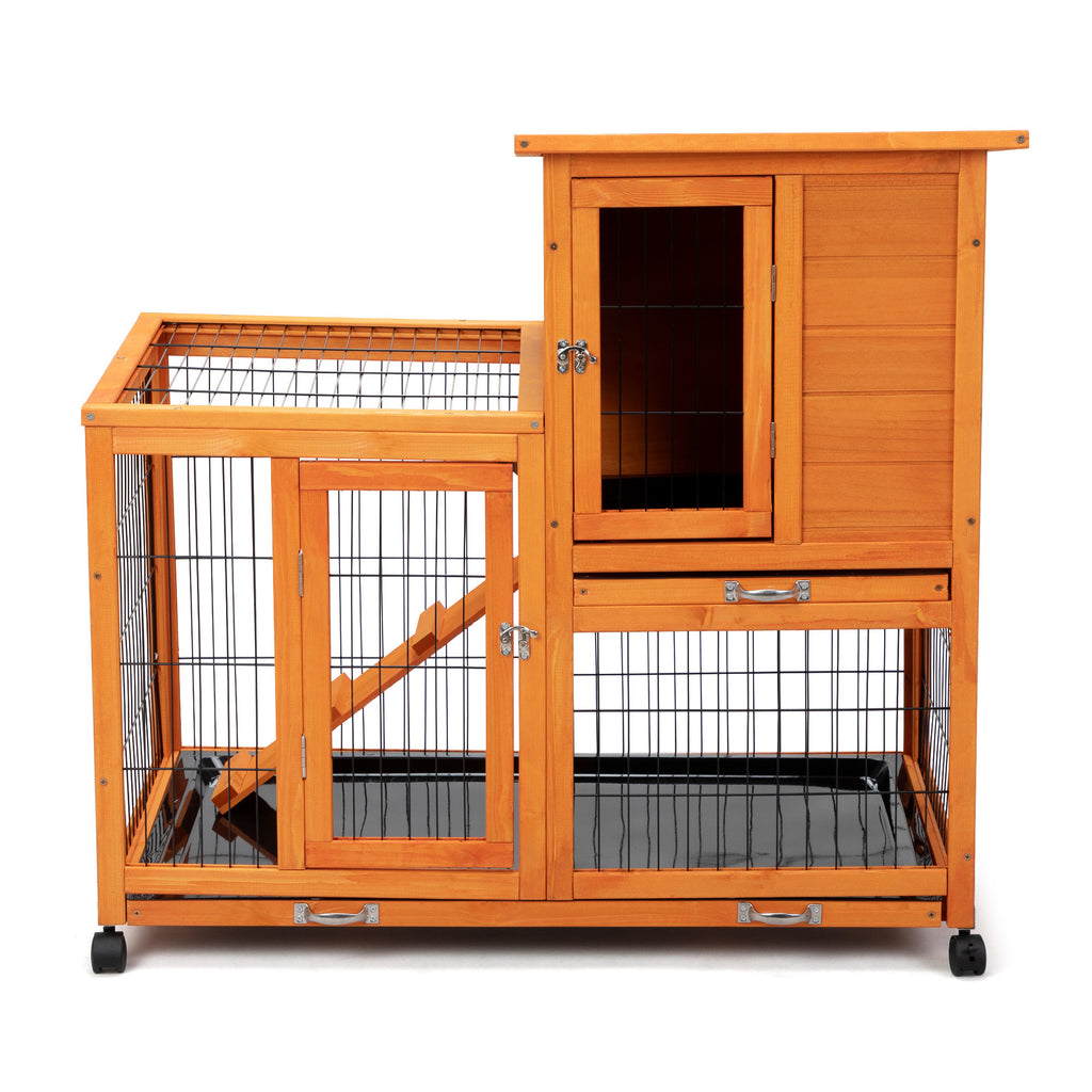 Leoglint Detachable Rabbit Hutch with Removable Tray and Rolling Casters, Orange