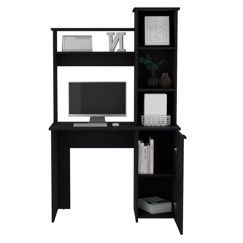 Leoglint Carson Computer Office Desk with Hutch, Single Door Cabinet, Expansive Work Surface and 3-Tier Storage Shelves