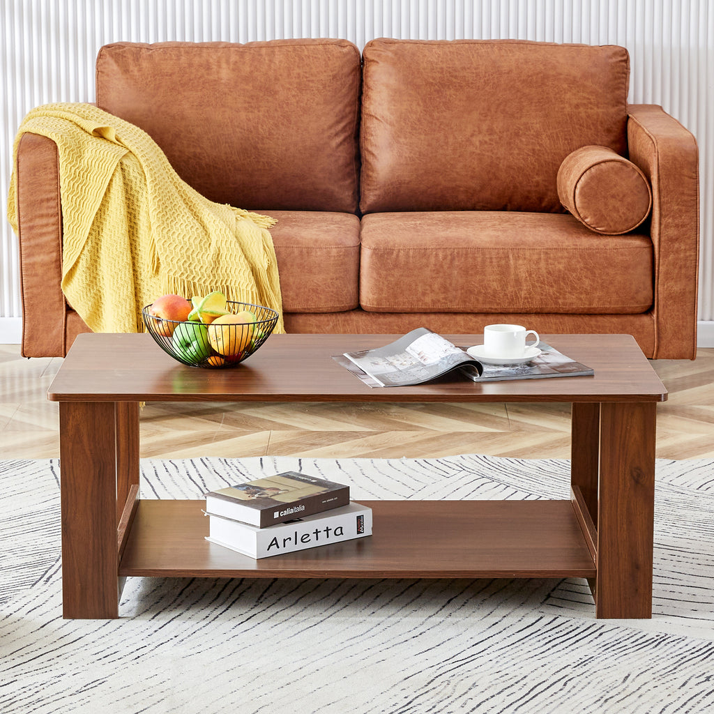 Leoglint Modern and practical walnut textured coffee tables , tea tables. The double layered coffee table is made of MDF material. Suitable for living room  43.3"*21.6"*16.5"  CT-16