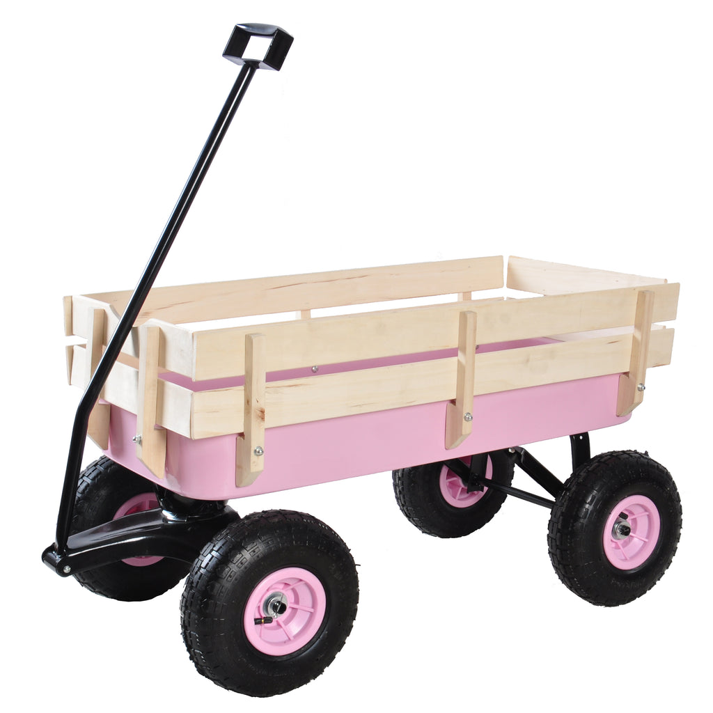 Leoglint Outdoor Wagon All Terrain Pulling w/Wood Railing Air Tires Garden Cart