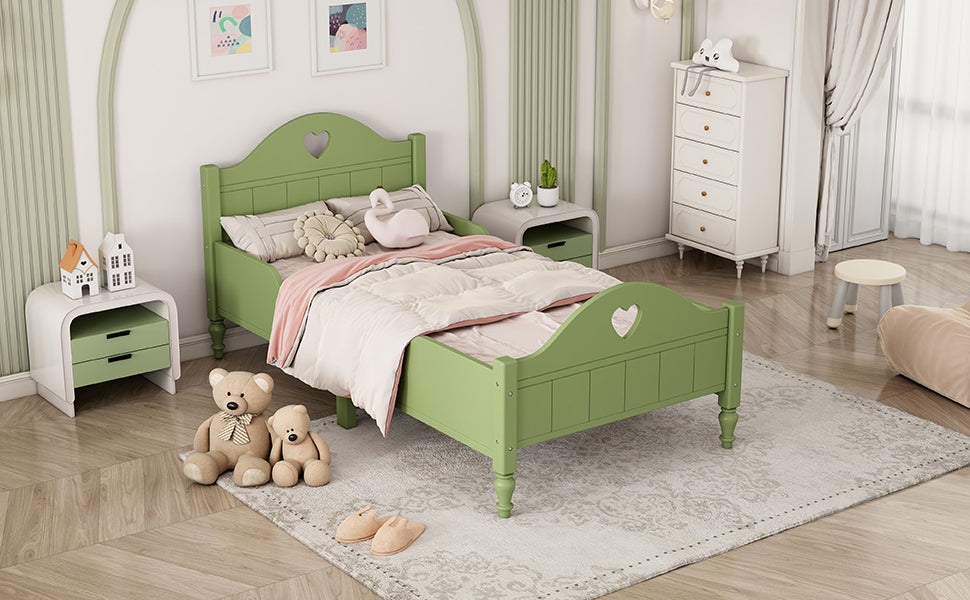 Leoglint Bed Frame Girl's Love Princess Bed Macaron Twin Size Toddler Bed with Side Safety Rails and Headboard and Footboard, Oliver Green